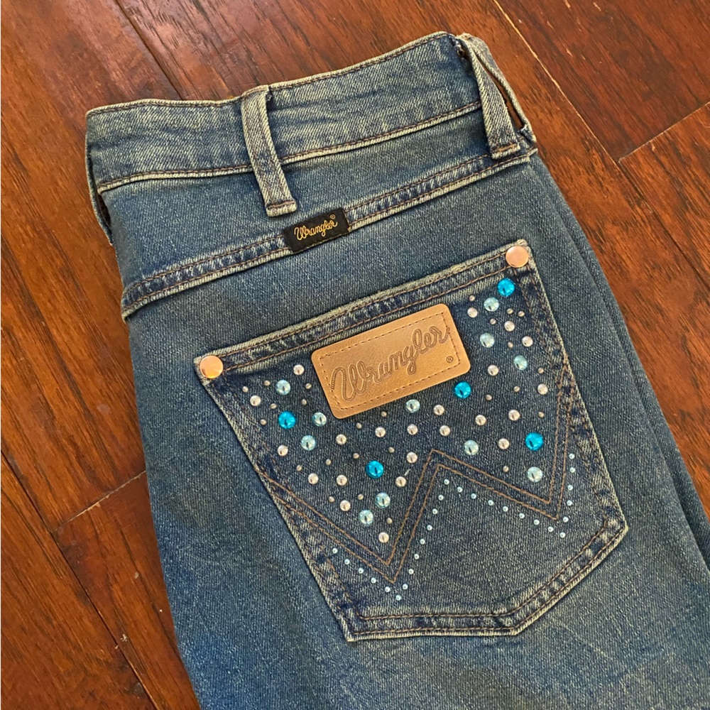 Wrangler Blue Denim Jeans with Turquoise & Silver Studs